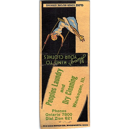 Peoples Laundry and Dry Cleaning Waukegan IL Vintage Matchbook Cover SF3-Y5