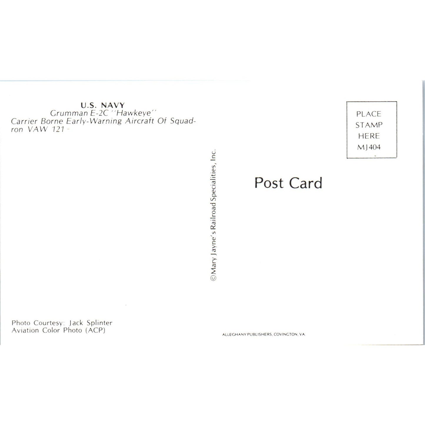 US Navy Grumman E-2C Hawkeye Vintage Postcard PC3