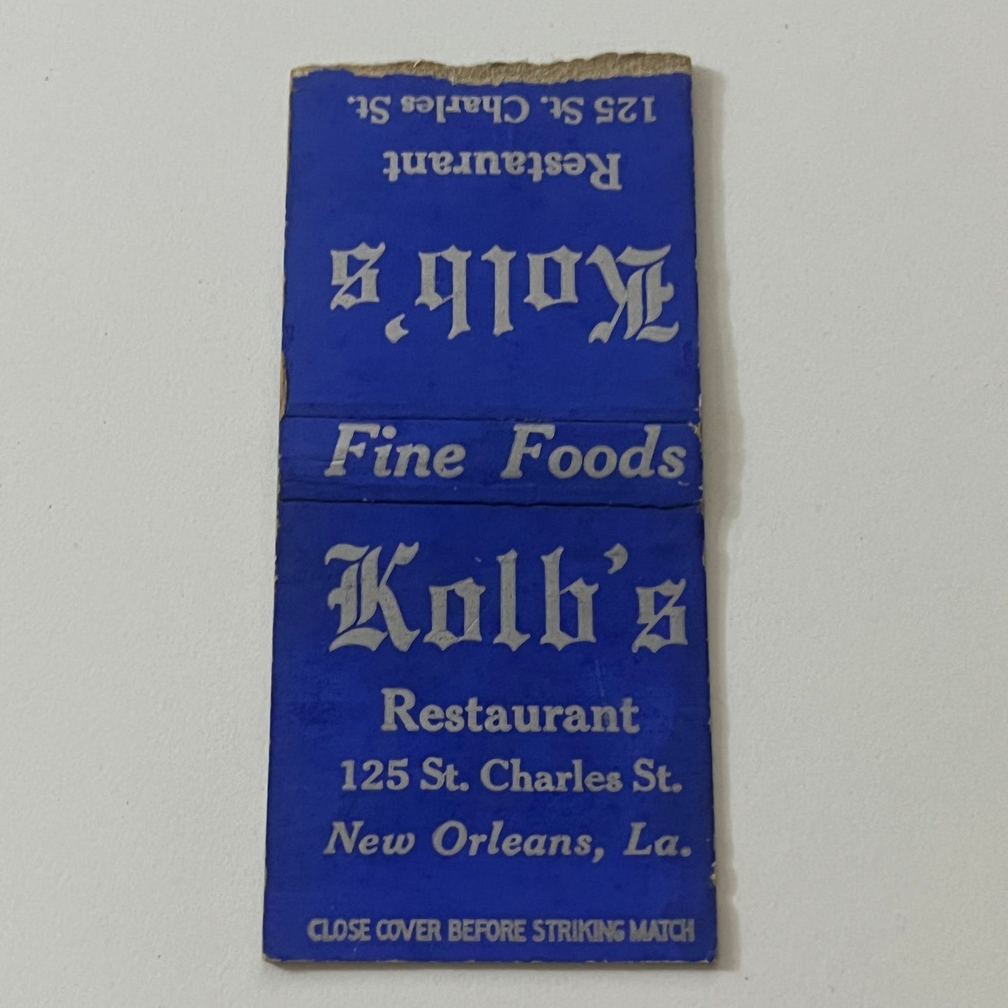 Kolb's Restaurant New Orleans LA Vintage Matchbook TB6-MB2-11