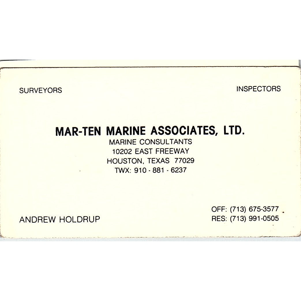 Andrew Holdrup Mar-Ten Marine Associates Houston Vintage Business Card SC9-B2