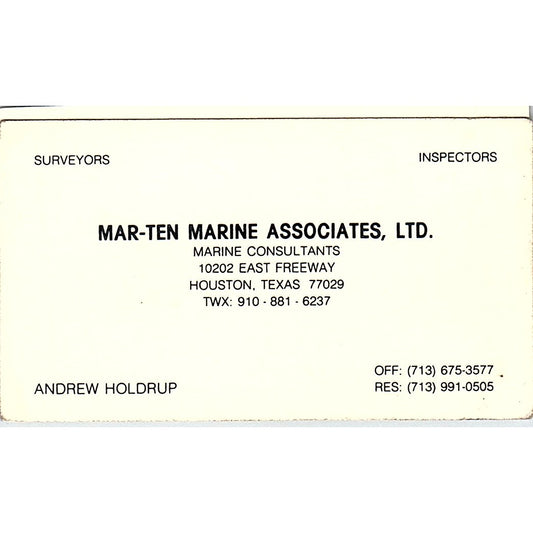 Andrew Holdrup Mar-Ten Marine Associates Houston Vintage Business Card SC9-B2