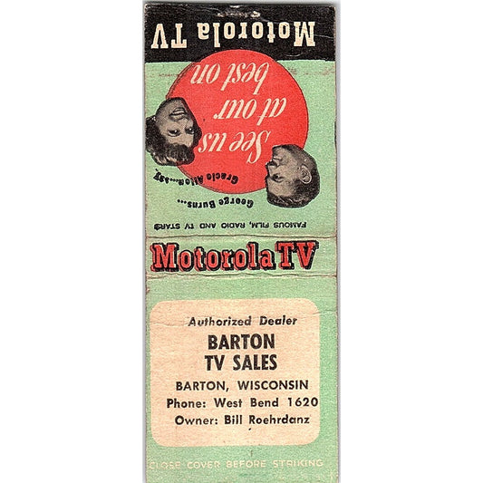 Barton TV Sales Bill Roehrdanz George Burns Gracie Allen Matchbook Cover SC7-Y11
