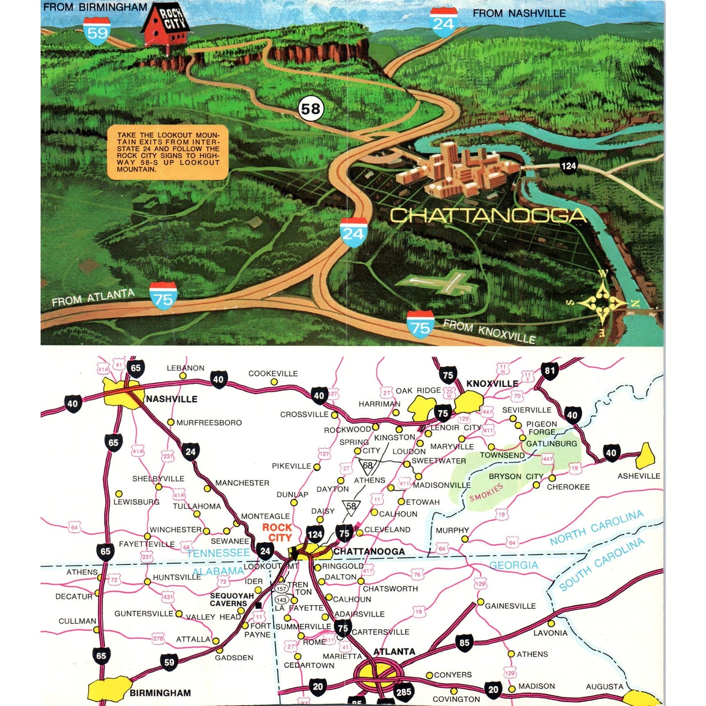 Vintage Rock City Lookout Mountain Chattanooga TN Map & Travel Brochure AF7-E2