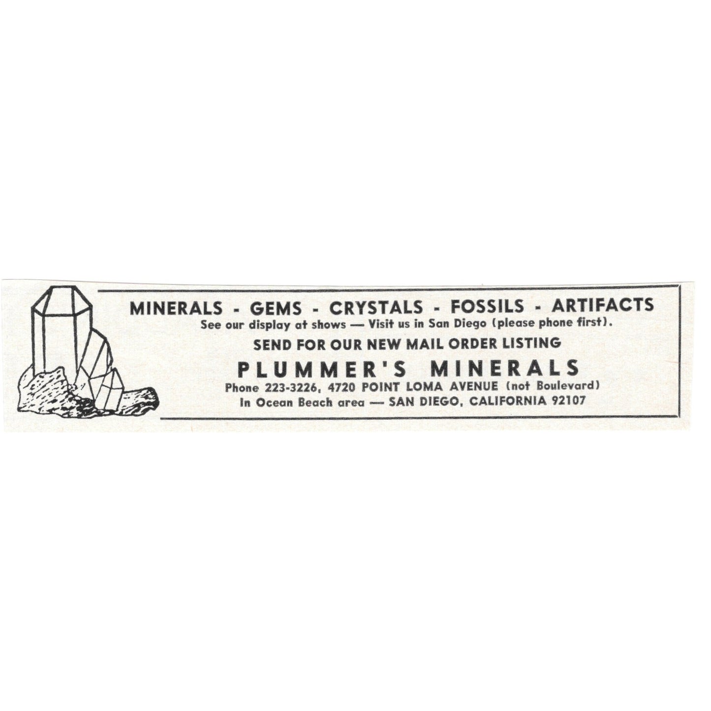 Plummer's Minerals Lapidary Supply San Diego CA 1964 Magazine Ad AB6-SL1