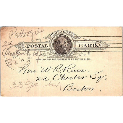 1891 Postal Mailing Card to Mrs. W.R. Russ Boston MA AF4-1