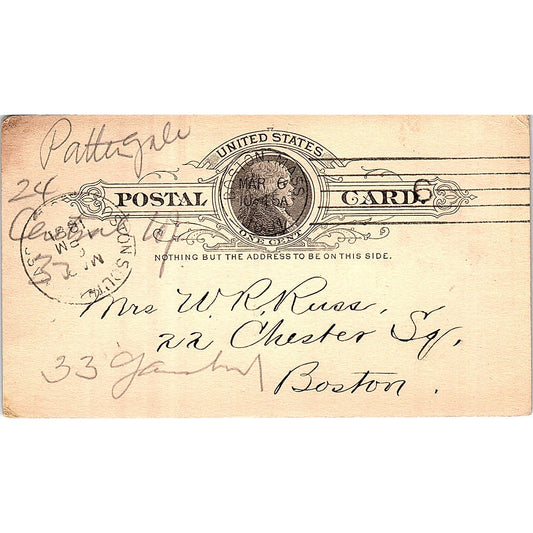 1891 Postal Mailing Card to Mrs. W.R. Russ Boston MA AF4-1