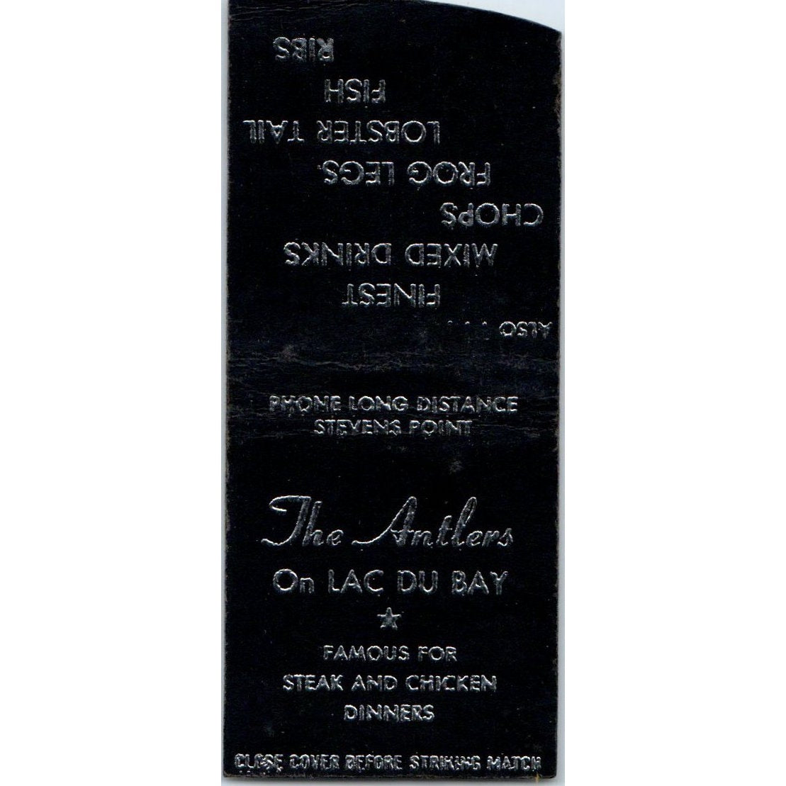 The Antlers on Lac Du Bay Stevens Point WI Vintage Matchbook Cover SD2-Y11