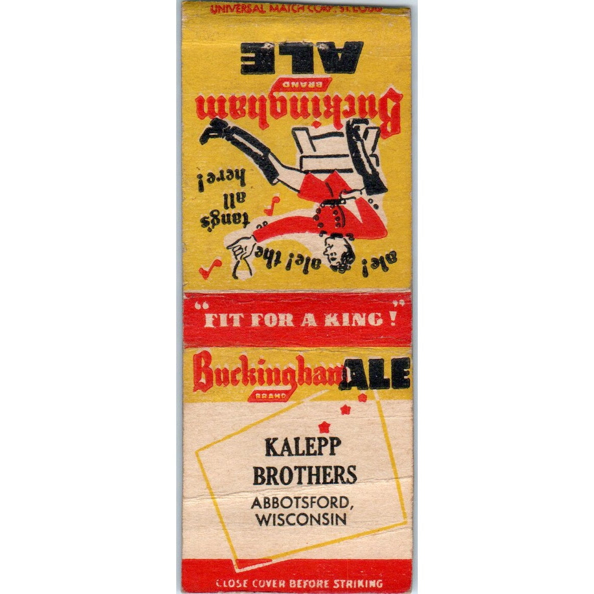 Kalepp Brothers Buckingham Ale Abbotsford WI Vintage Matchbook Cover SD4-Y11