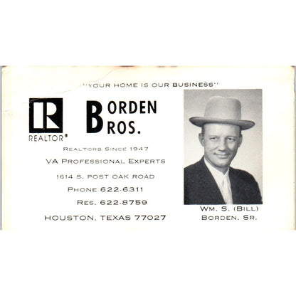 Wm. S. Borden Borden Bros Realty Houston TX Vintage Business Card SD4-B5