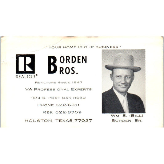 Wm. S. Borden Borden Bros Realty Houston TX Vintage Business Card SD4-B5
