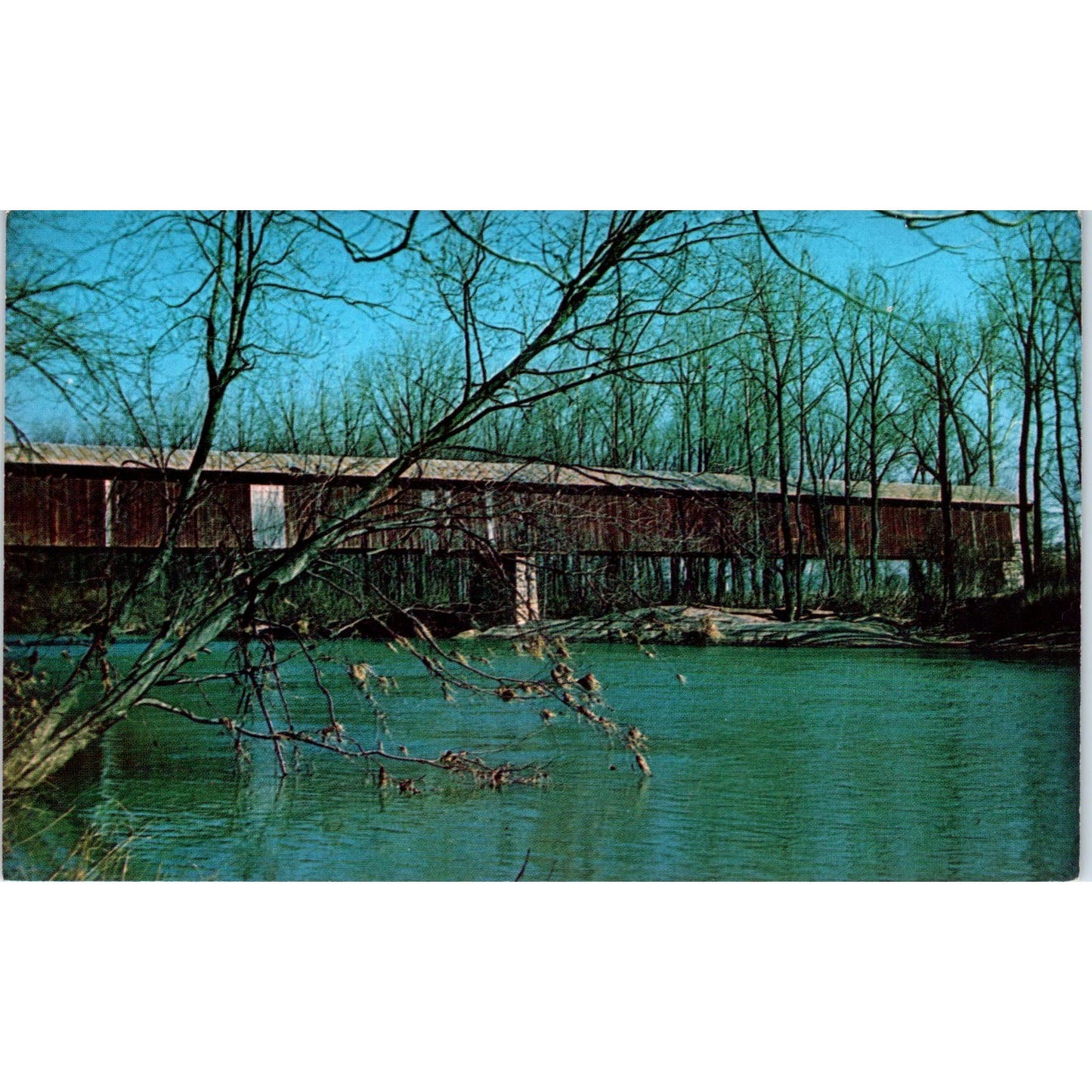 Ewing Bridge Brownstone Jackson County IN Vintage Covered Bridge Postcard PC14