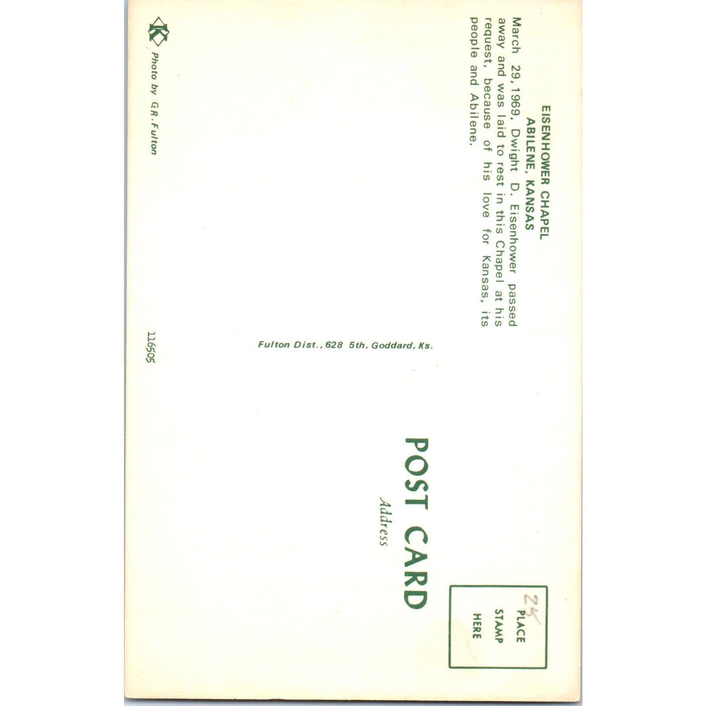 Eisenhower Chapel Abilene Kansas Vintage Postcard PC16