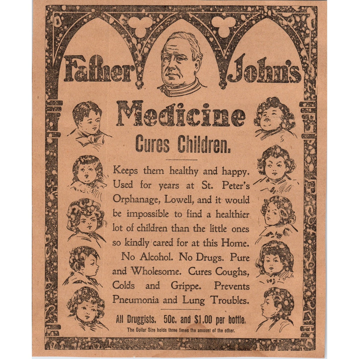 Father John's Medicine Cures Children Quackery Hartford 1901 Newspaper Ad AD8-H1