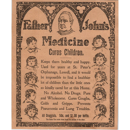 Father John's Medicine Cures Children Quackery Hartford 1901 Newspaper Ad AD8-H1