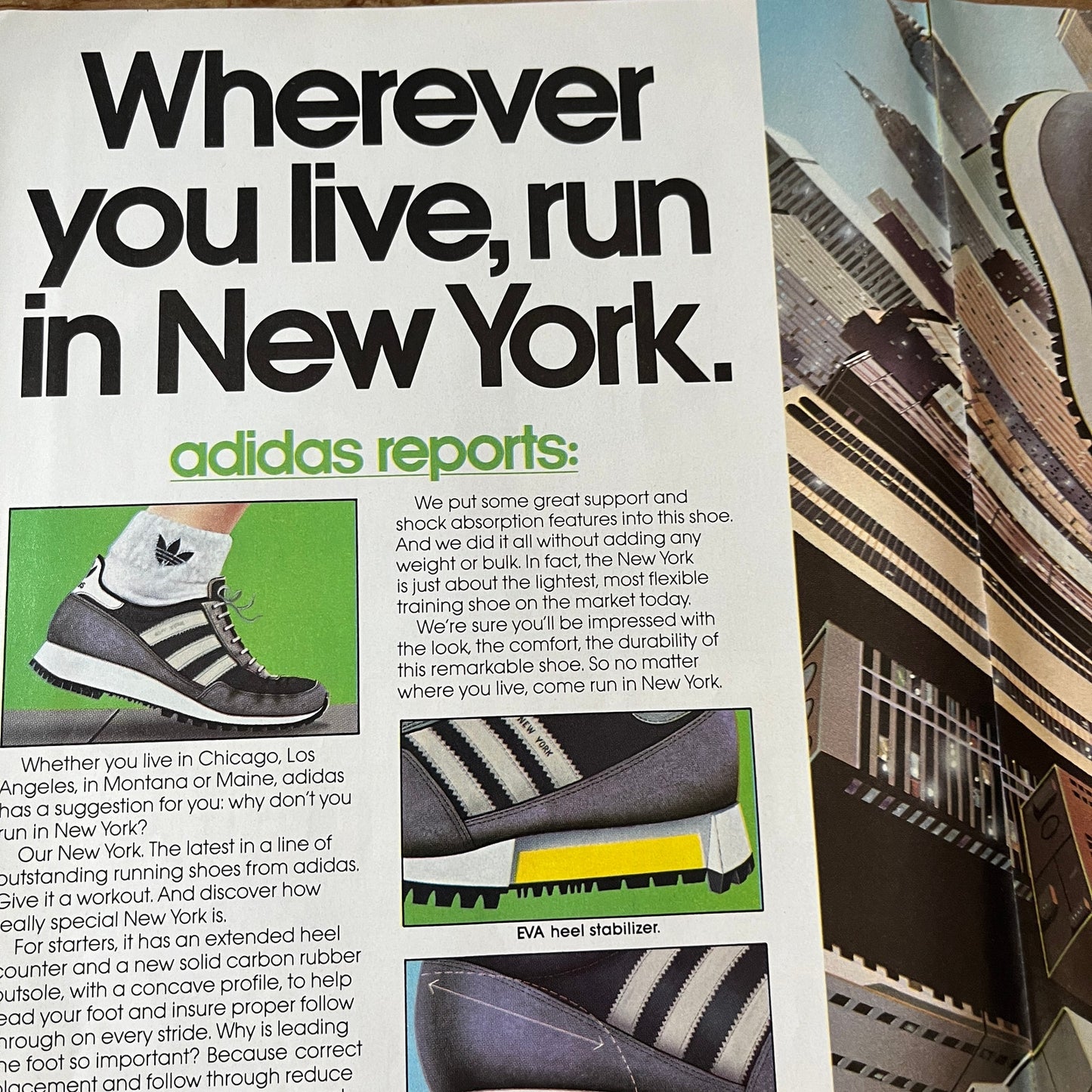 New York Adidas Shoes - Run New York McLoughlin Art 2 Page 8x11" 1983 Ad AF6-16