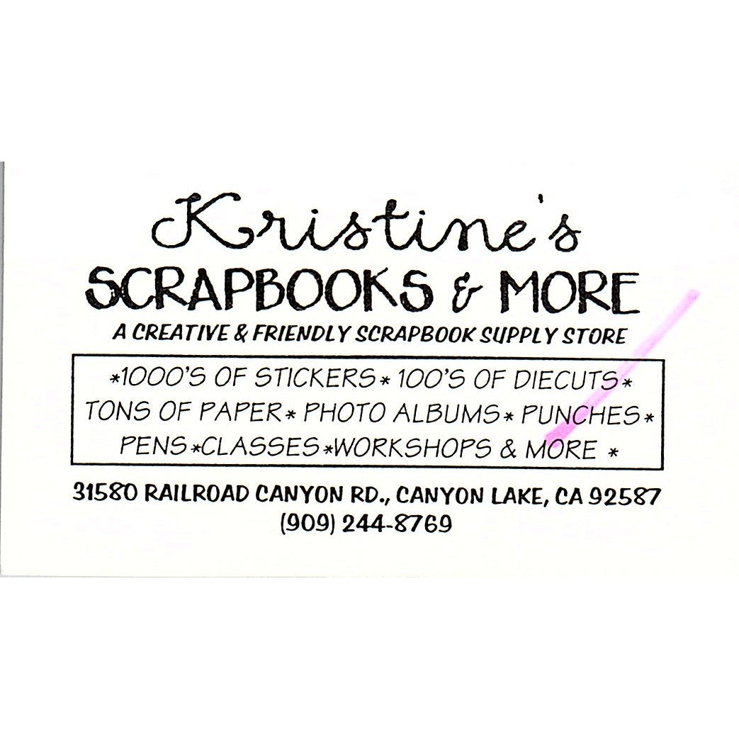 Kristine's Scrapbooks & More Canyon Lake CA Vintage Business Card SC9-B10
