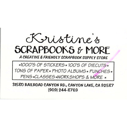 Kristine's Scrapbooks & More Canyon Lake CA Vintage Business Card SC9-B10