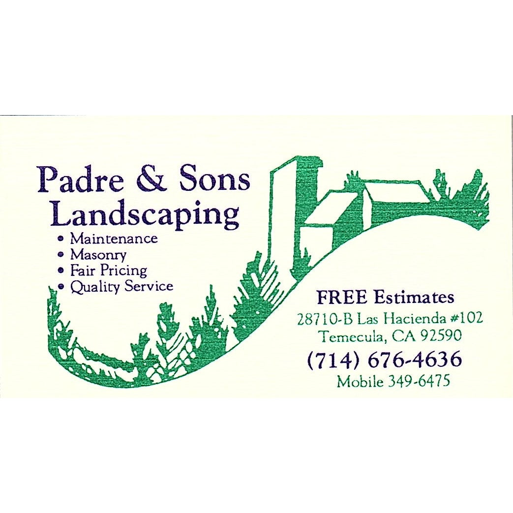 Padre & Sons Landscaping Frank Loizu Temecula CA Vintage Business Card SC9-B8