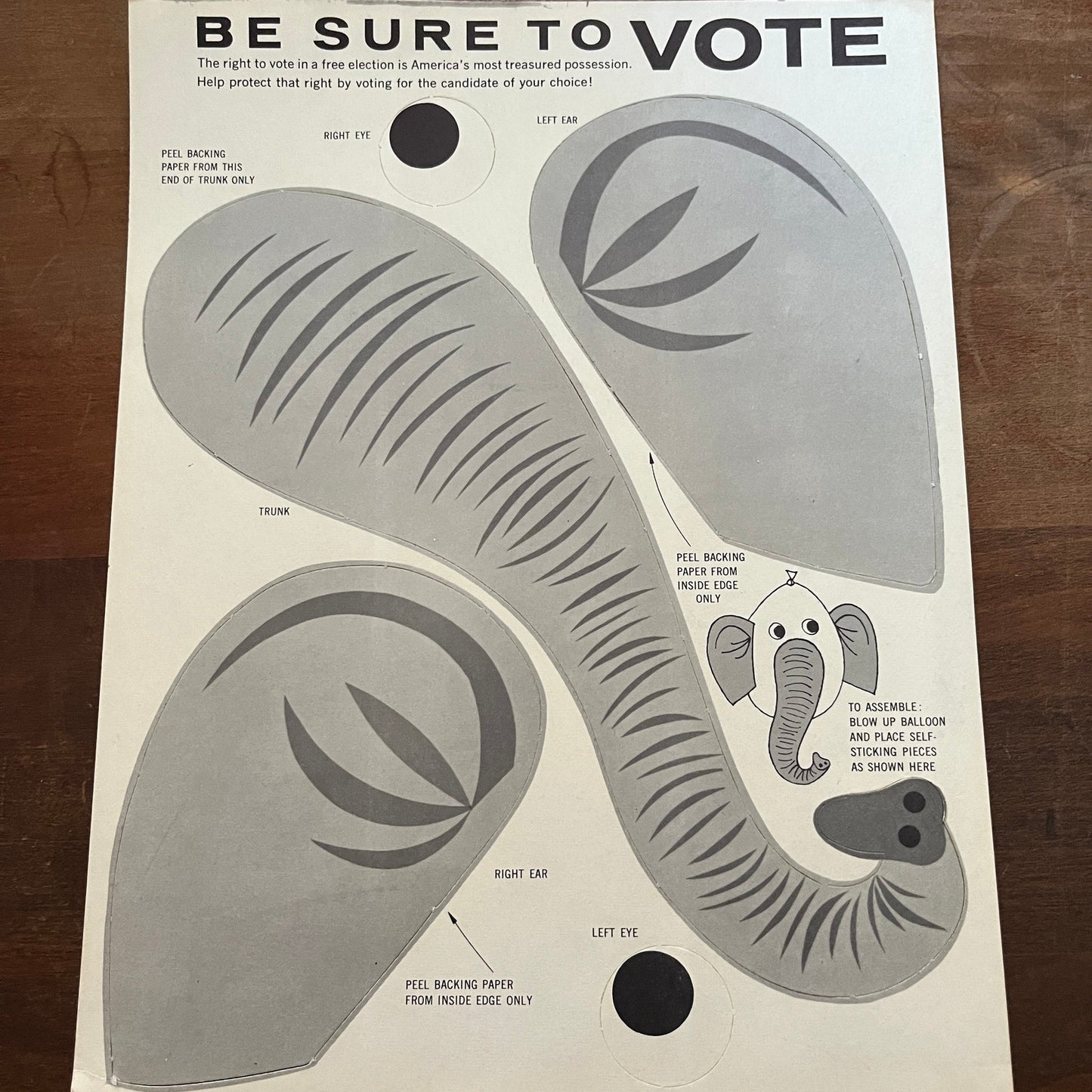 GOP Republican Party Be Sure to Vote Elephant Balloon Stick-ons 1960s AF3
