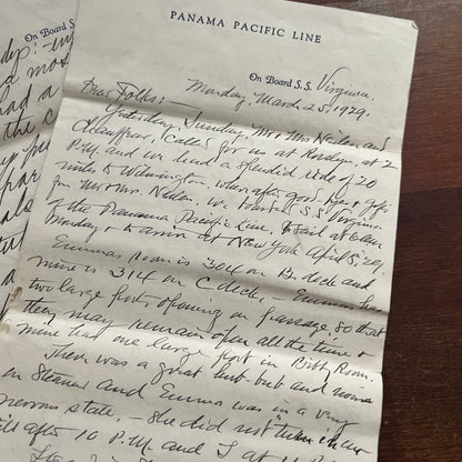 Lot of 4 Handwritten Letters Panama Pacific Lines SS Virginia Mar-Apr 1929 AF4