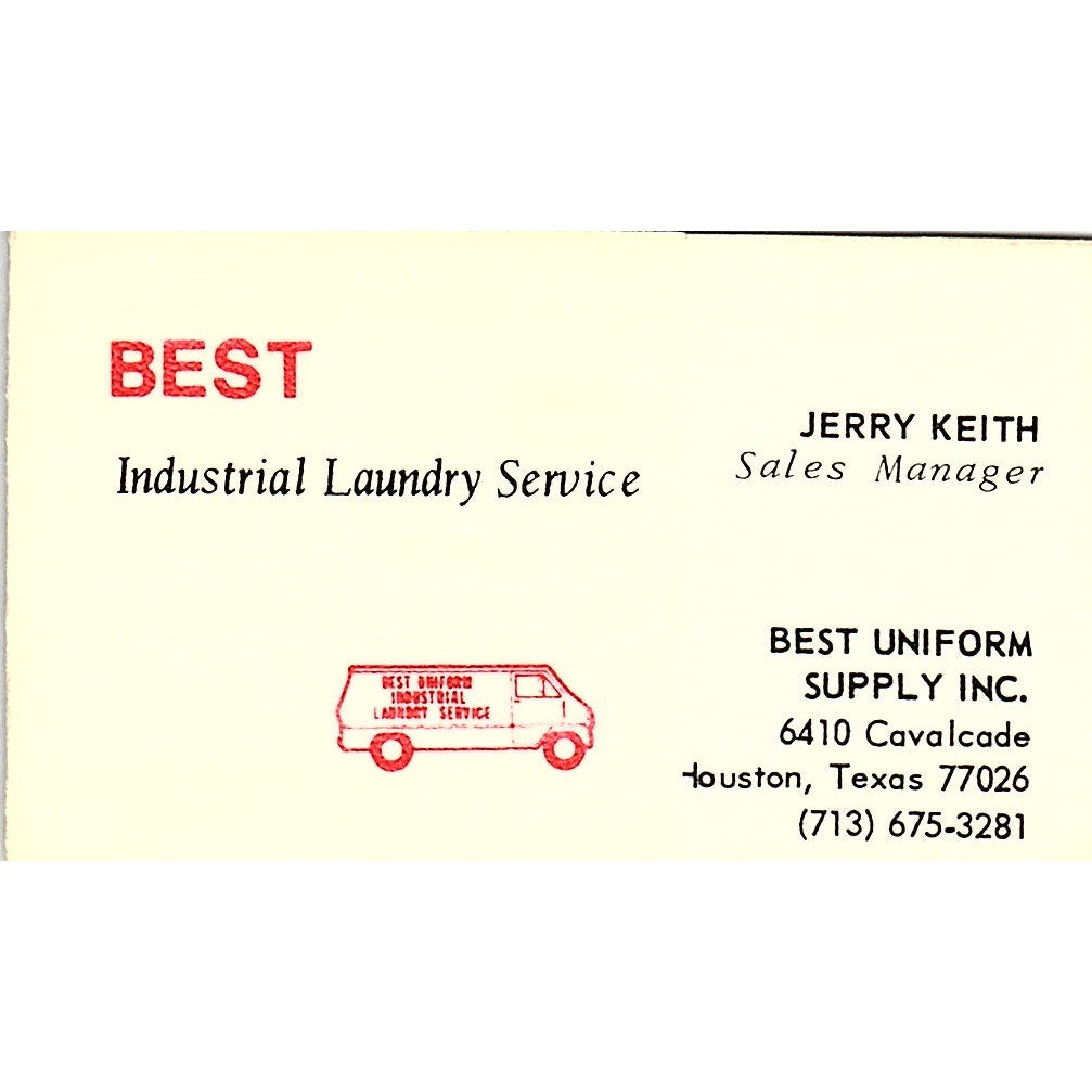 Jerry Keith Best Uniform Supply Laundry Houston Vintage Business Card SC9-B13