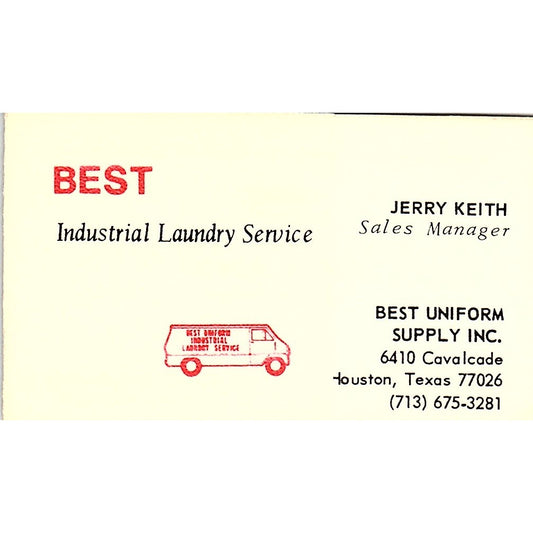 Jerry Keith Best Uniform Supply Laundry Houston Vintage Business Card SC9-B13