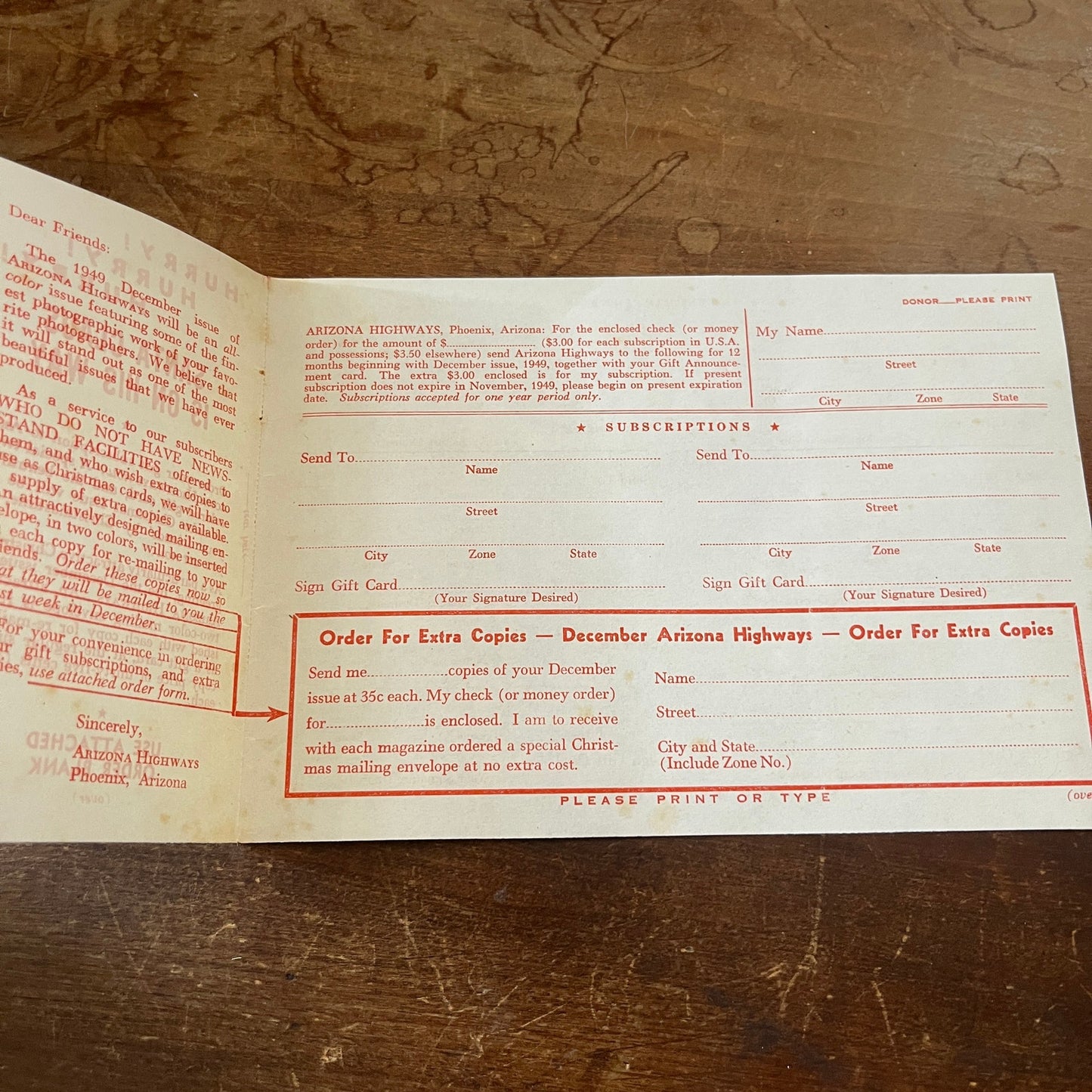 Arizona Highways Magazine Order Form Blank 1949 Article D26