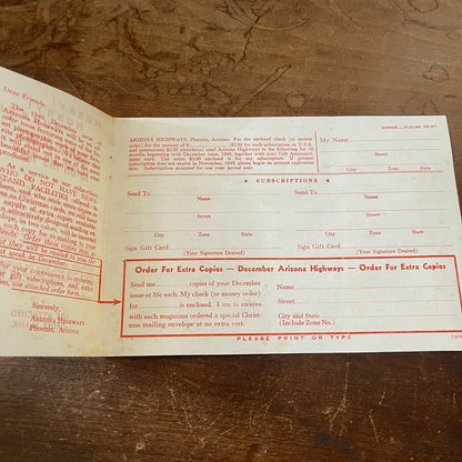 Arizona Highways Magazine Order Form Blank 1949 Article D26