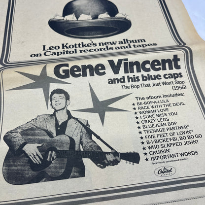 Leo Kottke Ice Water, Gene Vincent & His Blue Caps 11x14.5" 1974 Ad V14-2