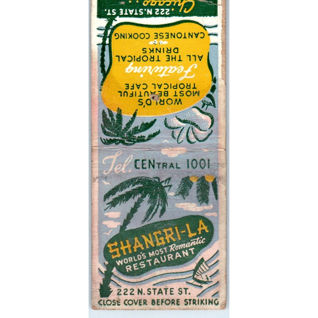 Shangri-La Chinese Restaurant Tropical Cafe Chicago Vtg Matchbook Cover SD2-Y15