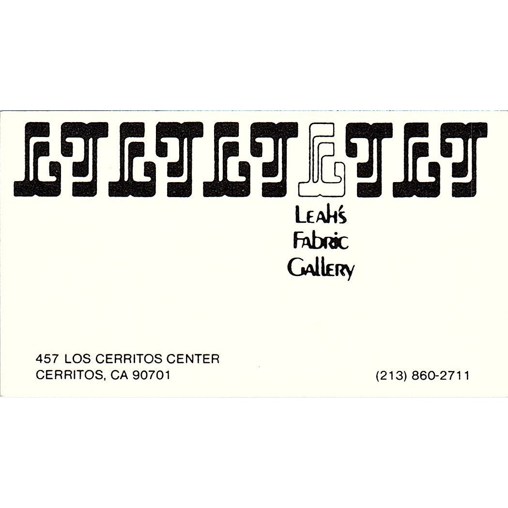 Leah's Fabric Gallery Cerritos CA Vintage Business Card SSB4-B12