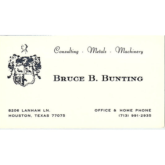Bruce B Bunting Metals Houston Vintage Business Card SE5-B3