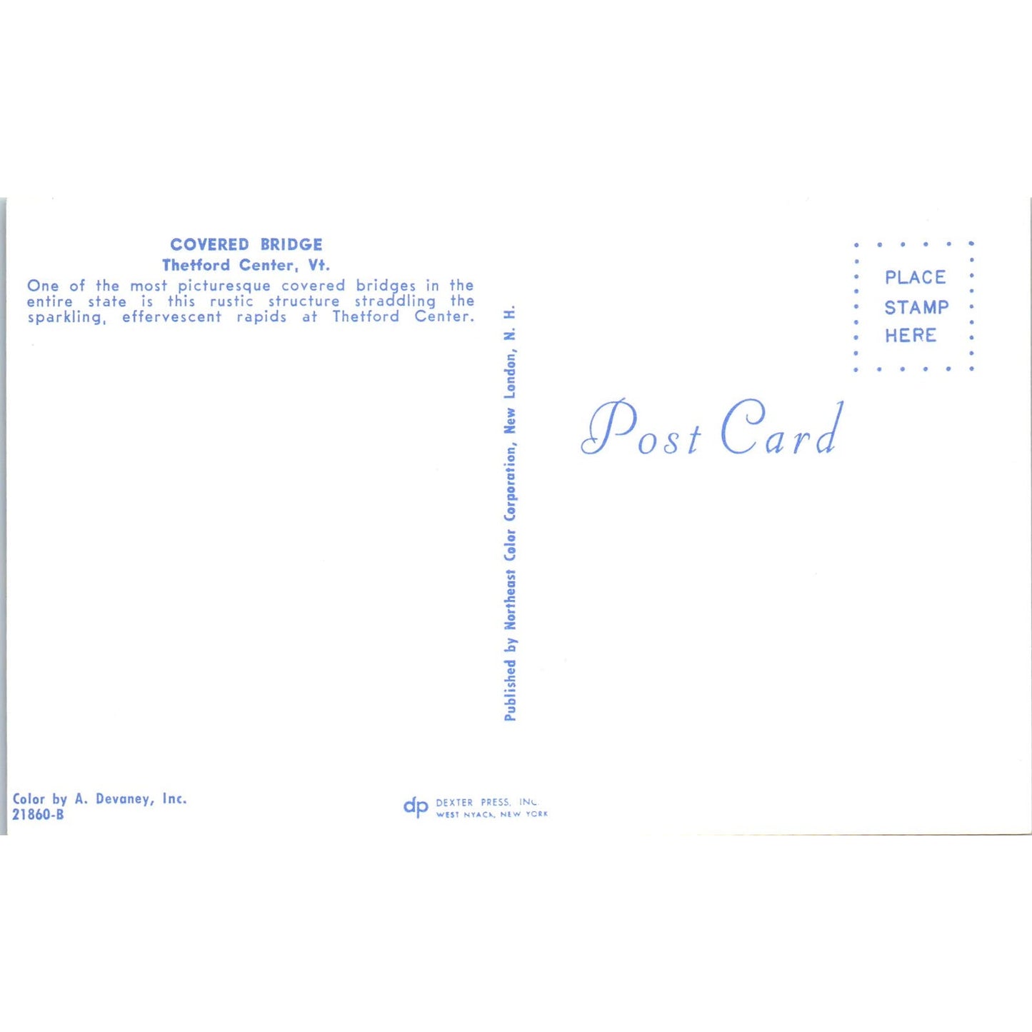 Covered Bridge Thetford Center Vermont Vintage Postcard PD2