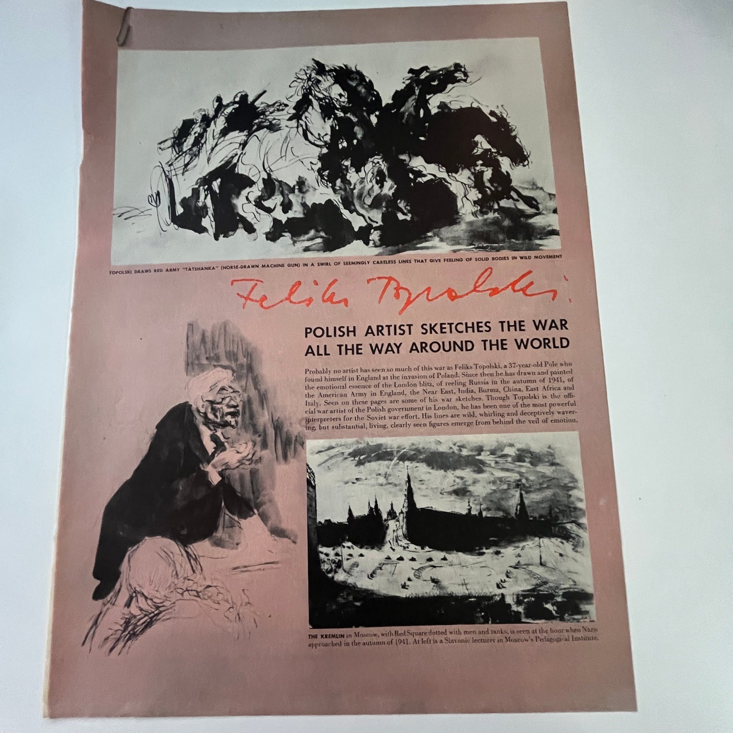 Polish Artist Feliks Topolski Sketches The War 2 Pages 1940s WWII Article V29-5