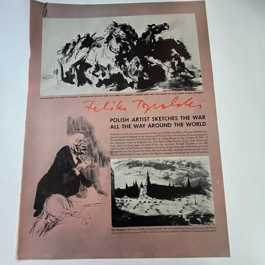 Polish Artist Feliks Topolski Sketches The War 2 Pages 1940s WWII Article V29-5