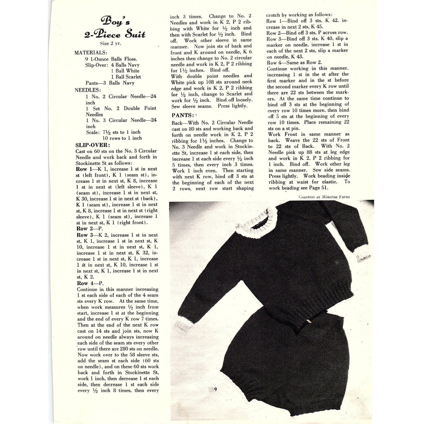 Boy's 2-Piece Suit Knit Slipover and Pants 1945 Knitting Pattern AG3-8