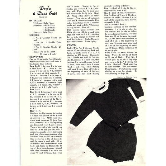 Boy's 2-Piece Suit Knit Slipover and Pants 1945 Knitting Pattern AG3-8