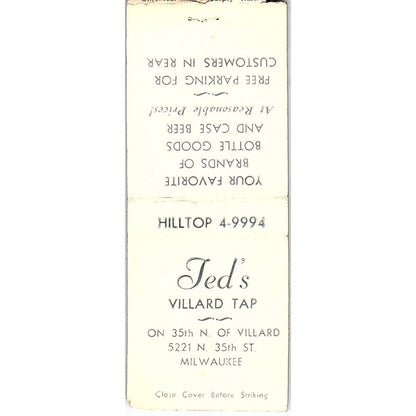 Ted's Villard Tap Milwaukee WI Vintage Matchbook Cover SE5-Y2