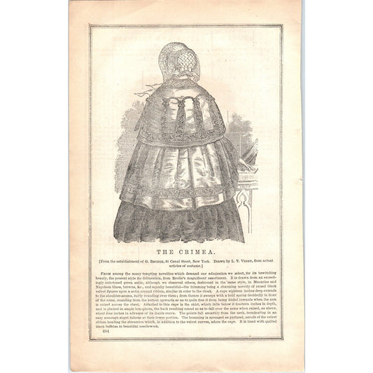 The Crimea Lady's Fashion Plate 1857 Original Engraving D19-1