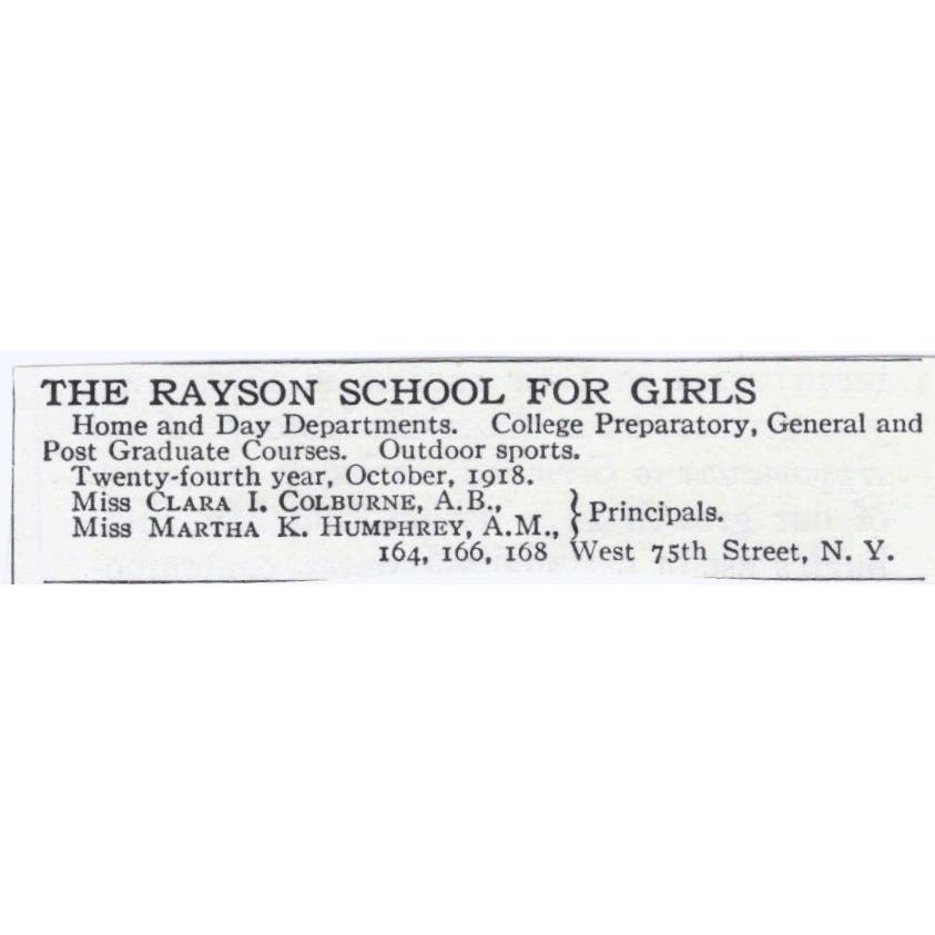 Rayson Girls School Clara Colburne Martha Humphrey c1918 Advertisement AE5-SA3