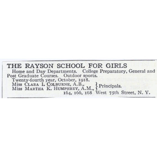 Rayson Girls School Clara Colburne Martha Humphrey c1918 Advertisement AE5-SA3