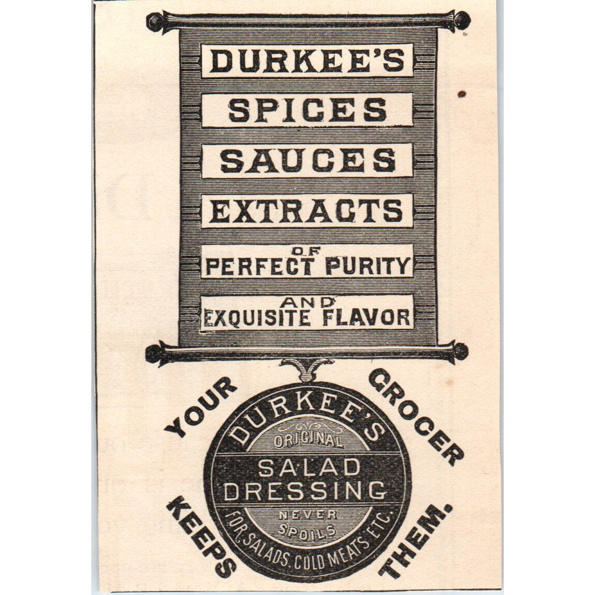 Durkee's Spices Sauces Extracts Salad Dressing 1892 Magazine Ad AB6-3