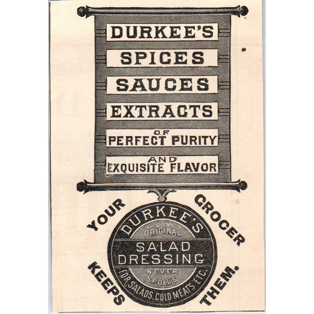 Durkee's Spices Sauces Extracts Salad Dressing 1892 Magazine Ad AK6-M1