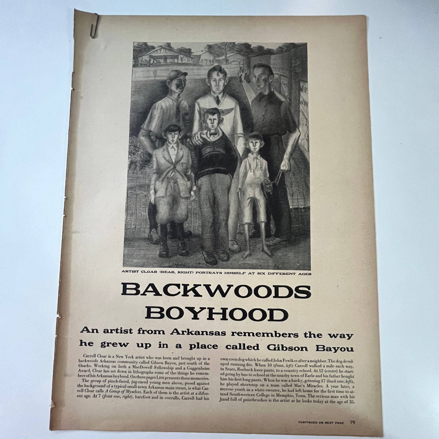 Carroll Cloar Backwoods Boyhood Gibson Bayou 2 Pages 1940s WWII Article V29-5