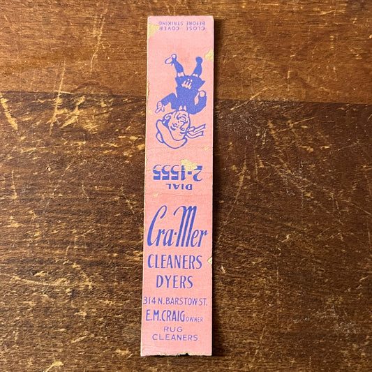 Cra-Mer Cleaner Dryers E.M. Craig Eau Claire WI Miniature Matchbook Cover ML1-8