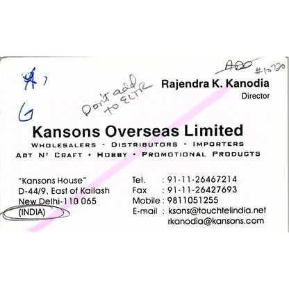 Kansons Overseas Ltd Rajendra K Kanodia New Delhi India Business Card SC9-B11