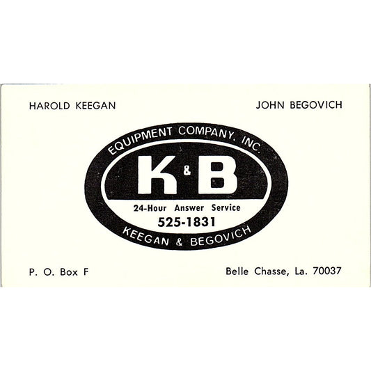 Harold Keegan John Begovich K&B Belle Chasse LA Vintage Business Card SC9-B1