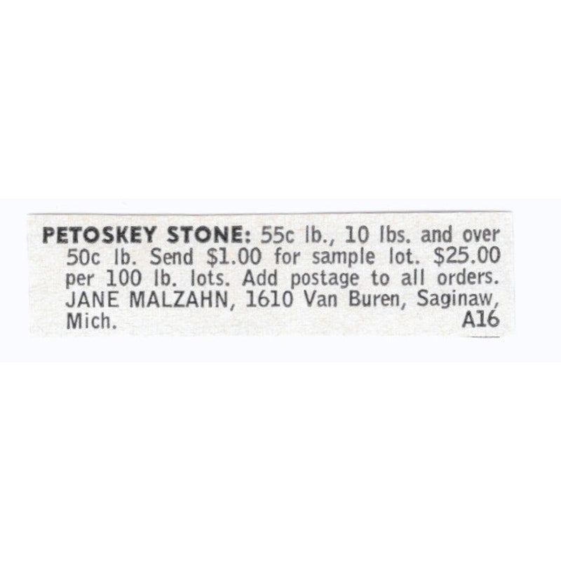 Petoskey Stone - Jane Malzahn Saginaw MI 1964 Magazine Ad AB6-S8