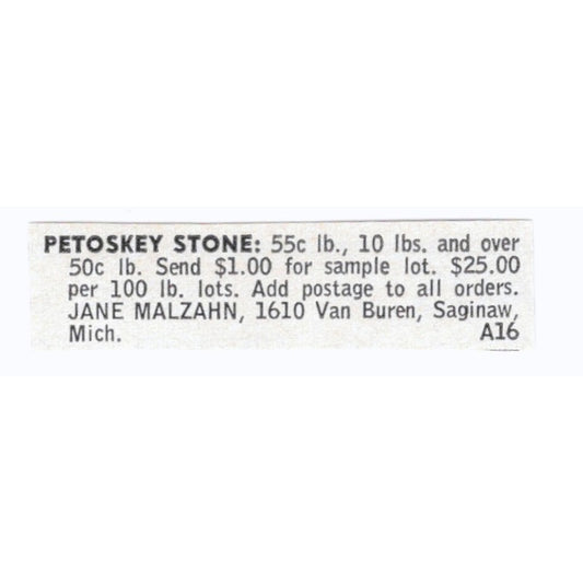 Petoskey Stone - Jane Malzahn Saginaw MI 1964 Magazine Ad AK6-S8