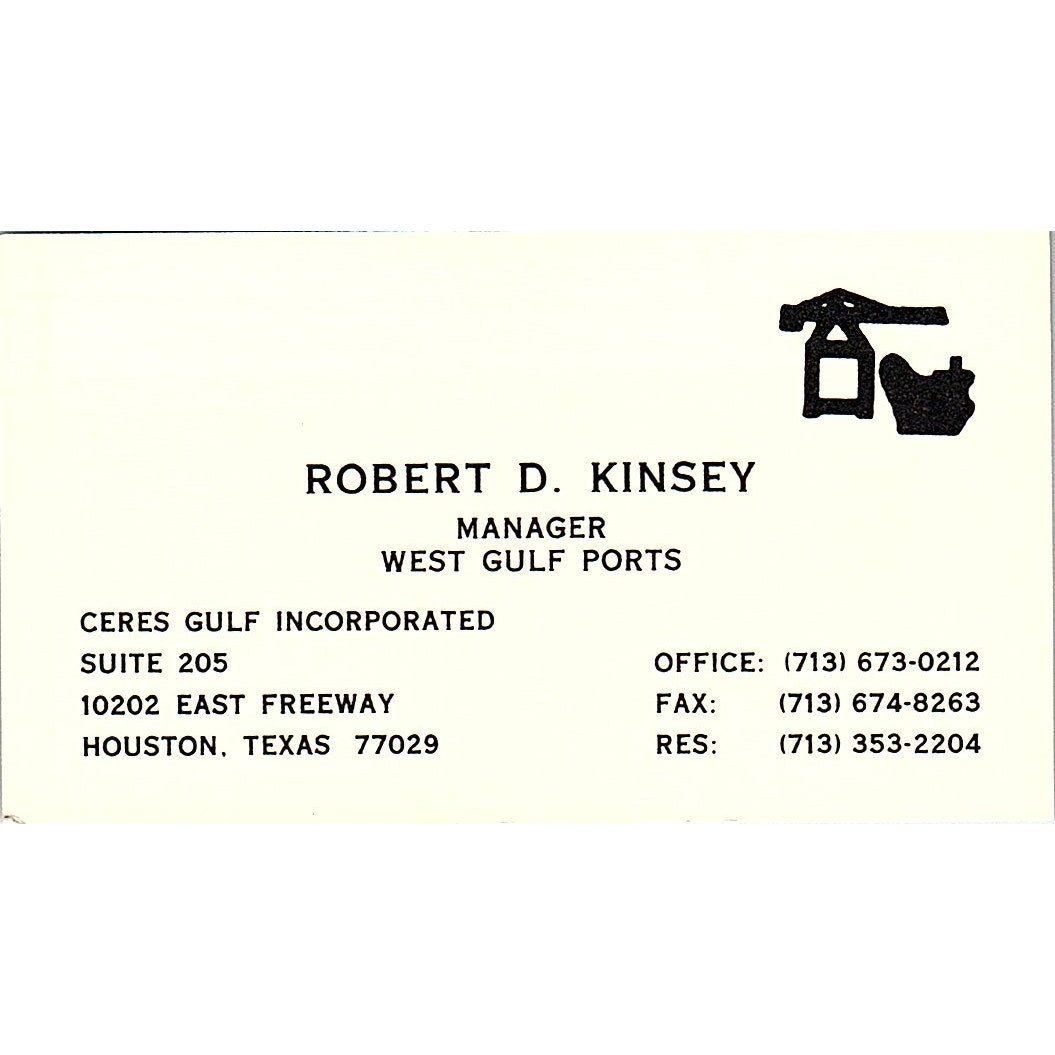 Robert D Kinsey Ceres Gulf Inc Houston Vintage Business Card SC9-B2